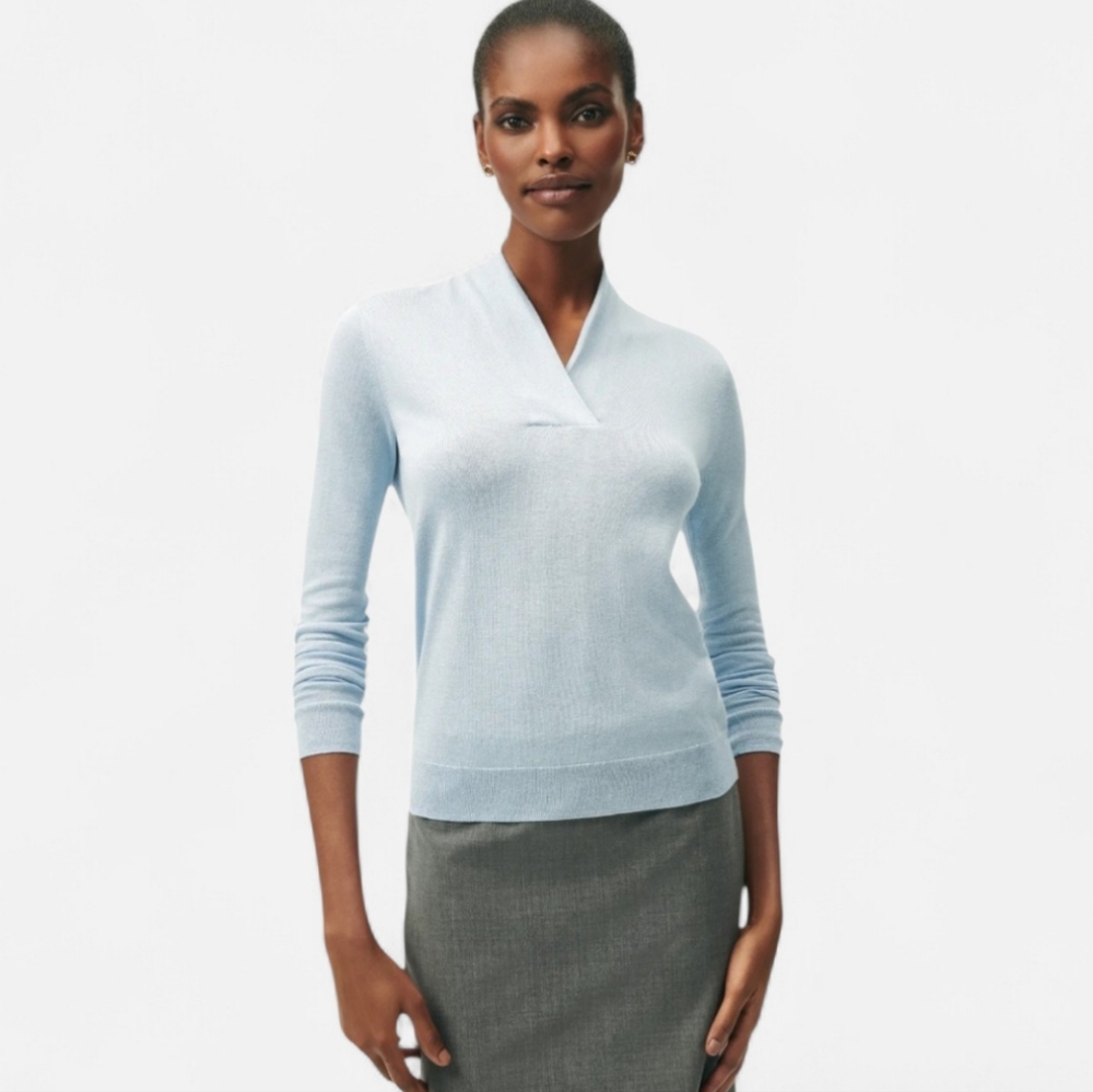 BROOKS BROTHERS Ice Blue Silk Cashmere Blend Shawl Collar Sweater Large